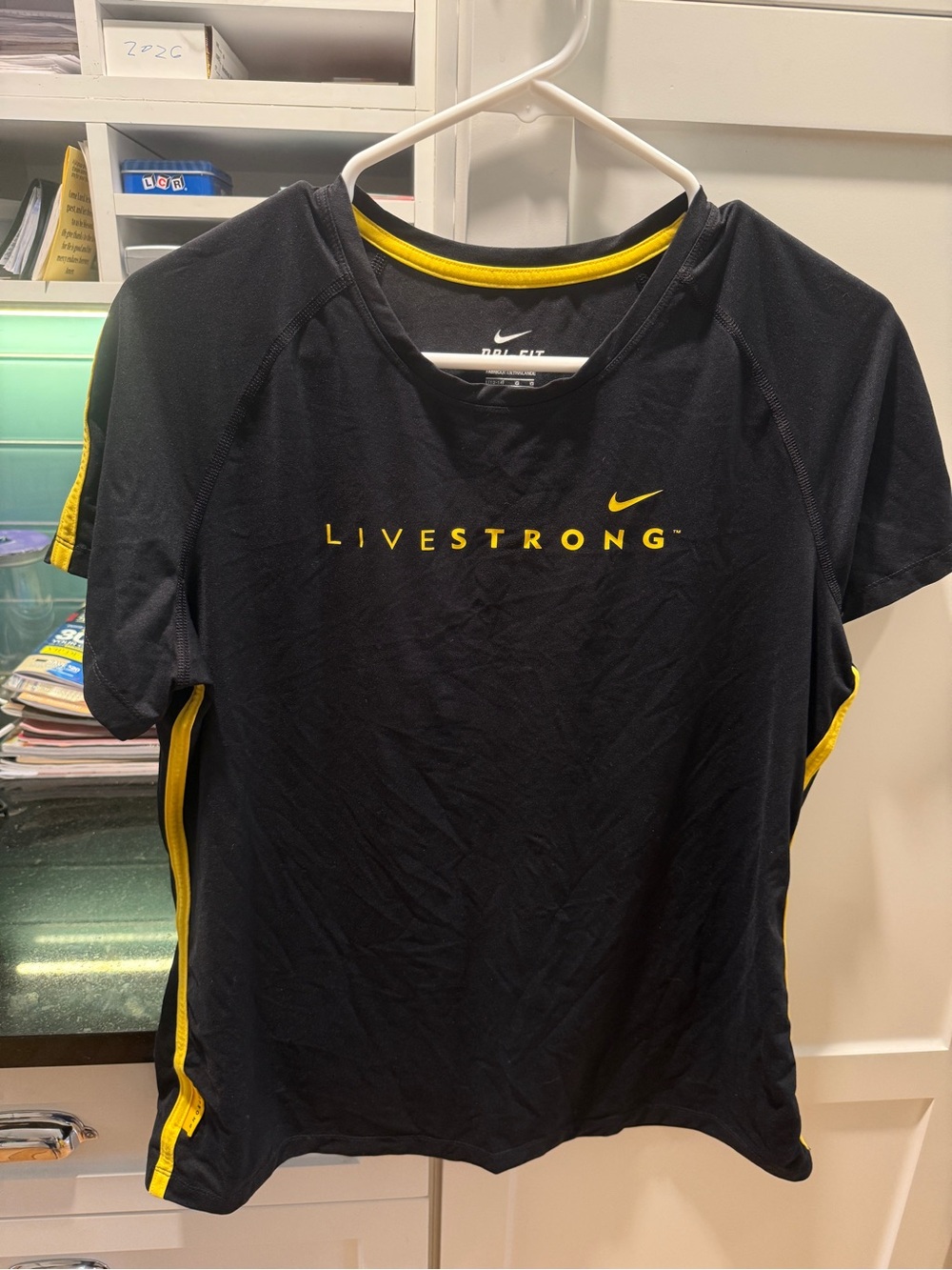 Nike Black & Yellow Athletic Dri-Fit Tee. LiveStrong